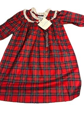 NEW Lanz of Salzburg 2t/3t Nightgown 100% Polyester Flannel Plaid Pockets Lace